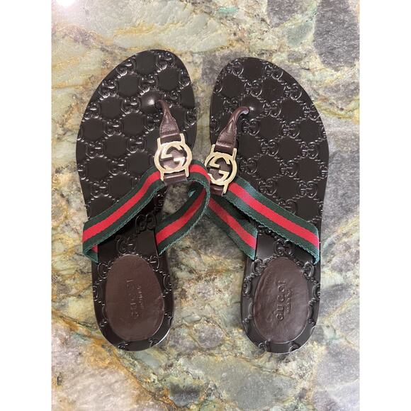 Gucci GG Web Stripe Logo thong Sandals Flip Flops guccissima size 36 - Picture 8 of 9